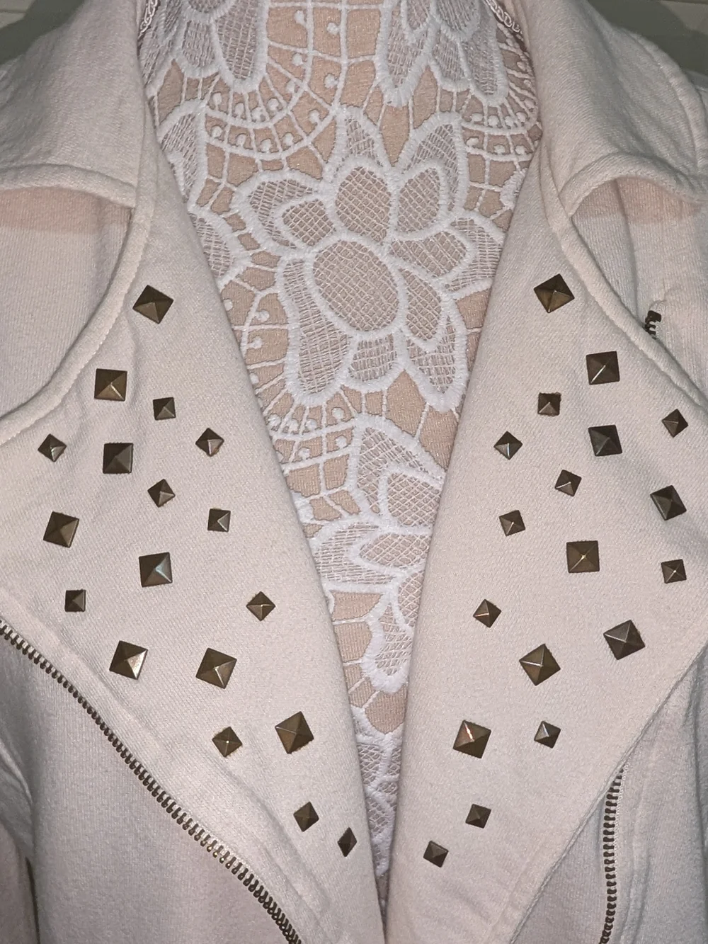 MNG by Mango Cream Studded Asymmetrical Moto Biker Jacket - Size L